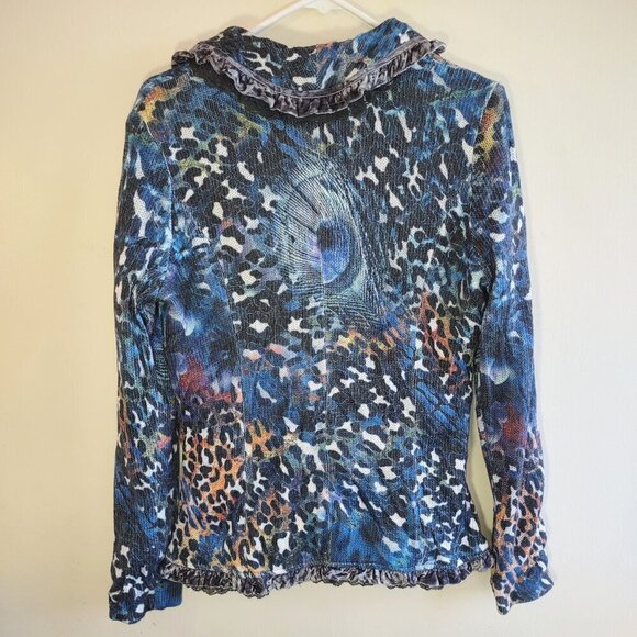 Alberto Makali Mixed Animal Print Multicolor Jacket  Velvet & Lace Trim  Medium - Picture 5 of 11